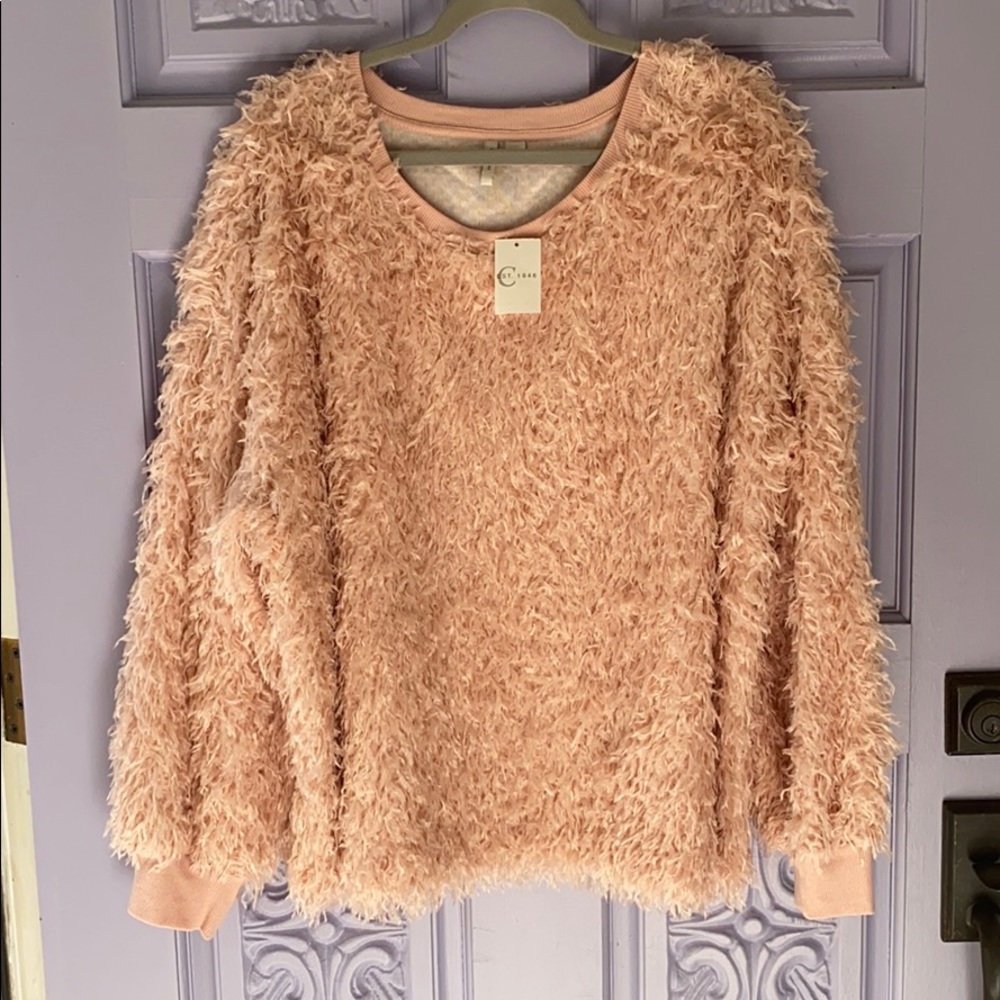 Pink feathered sweater